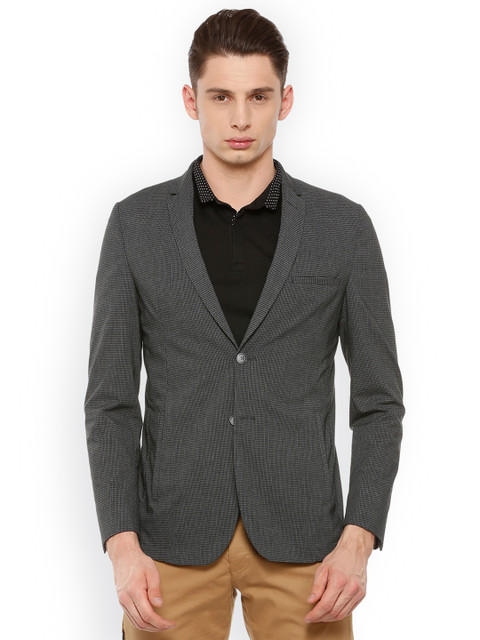

Louis Philippe Men Grey Self-Design Super Slim-Fit Single-Breasted Blazer