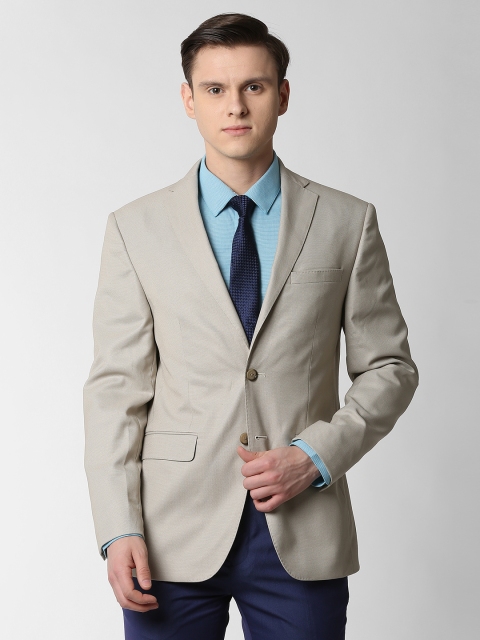 

Peter England Elite Men Beige Self-Designed Slim-Fit Single-Breasted Blazer