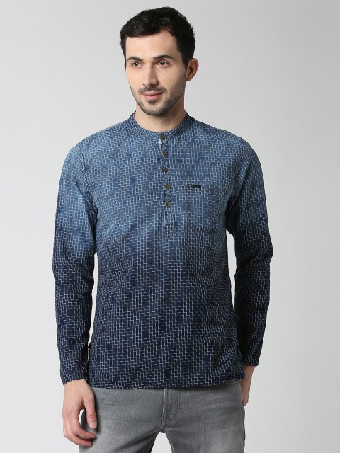 

Peter England Men Blue Woven Design Straight Kurta
