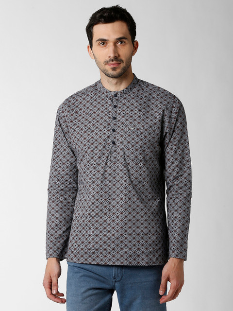 

Peter England Men Grey Printed Straight Kurta