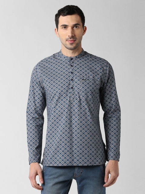 

Peter England Men Blue Printed Straight Kurta