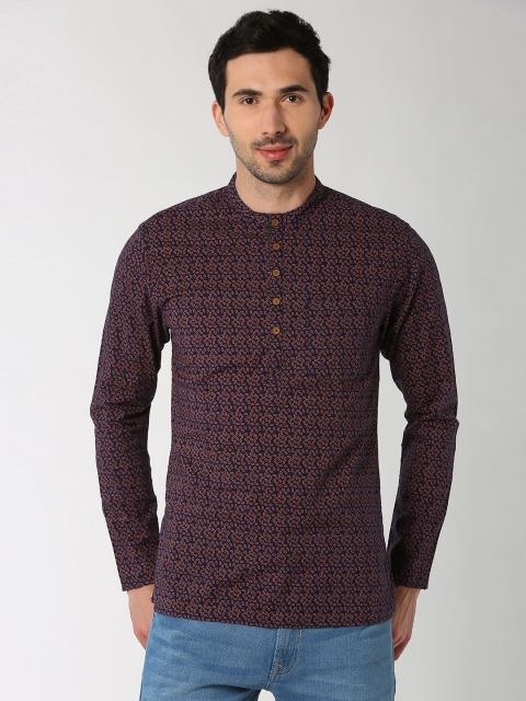 

Peter England Men Navy Blue Printed Straight Kurta