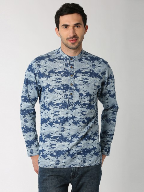 

Peter England Men Blue Printed Straight Kurta