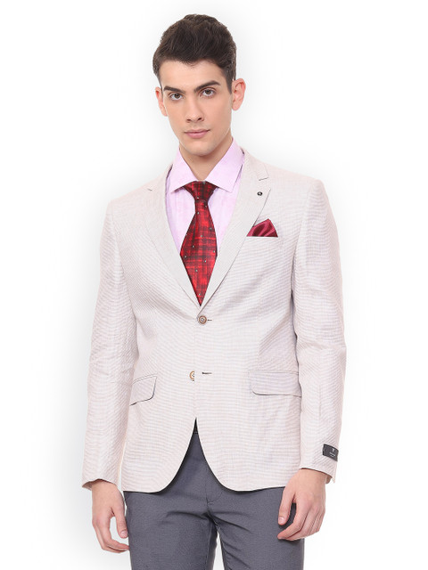 

Van Heusen Men Beige Self-Design Slim-Fit Single-Breasted Linen Blazer