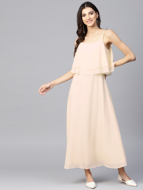 

Femella Women Cream-Coloured Solid Layered Maxi Dress