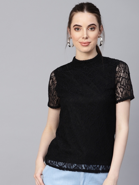 

Femella Women Black Solid Lace Top