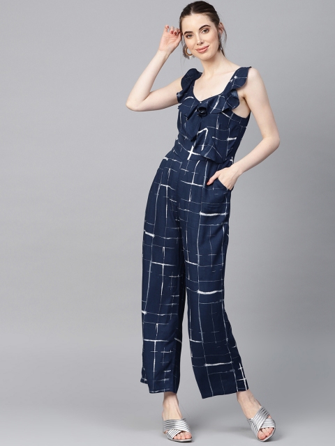 

Femella Navy Blue & White Printed Basic Jumpsuit
