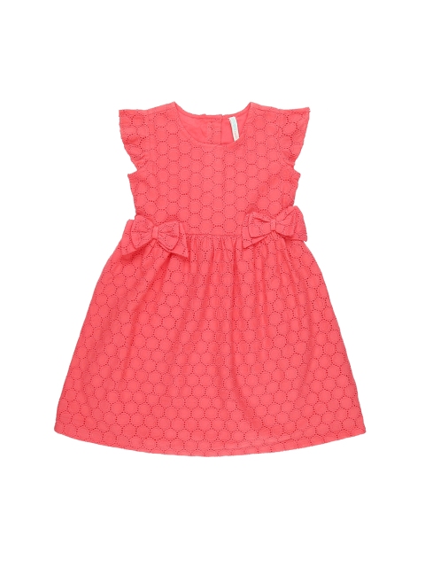 

Pantaloons Junior Girls Coral Pink Self Design Fit and Flare Dress