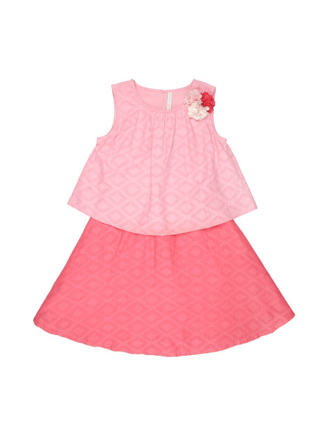 

Pantaloons Junior Girls Pink Self Design Layered A-Line Dress