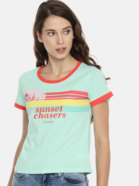 

Lee Cooper Women Green Printed Round Neck Pure Cotton T-shirt