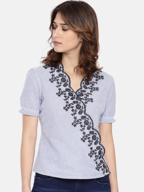 

Lee Cooper Women Blue & White Striped Wrap Top