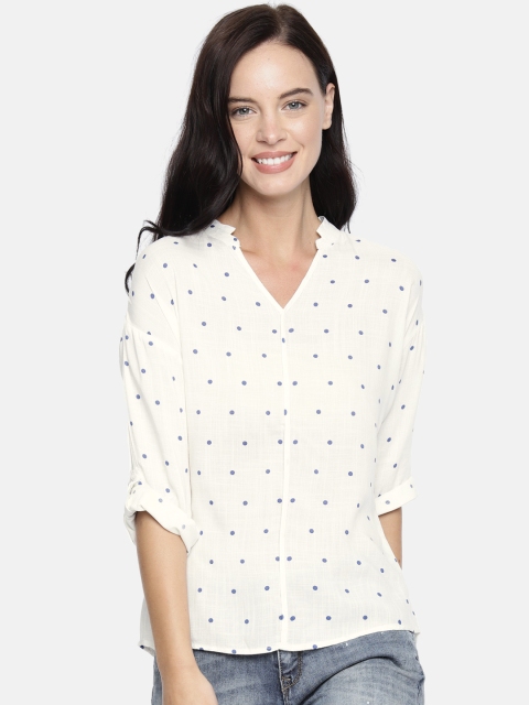 

Lee Cooper Women Off-White & Navy Blue Printed High-Low Top