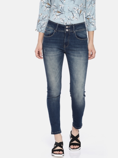 

Lee Cooper Women Blue Tapered Fit Mid-Rise Low Distress Cropped Jeans