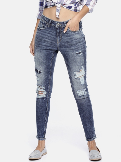 

Lee Cooper Women Blue Annie Slim Fit Mid-Rise Highly Distressed Stretchable Jeans