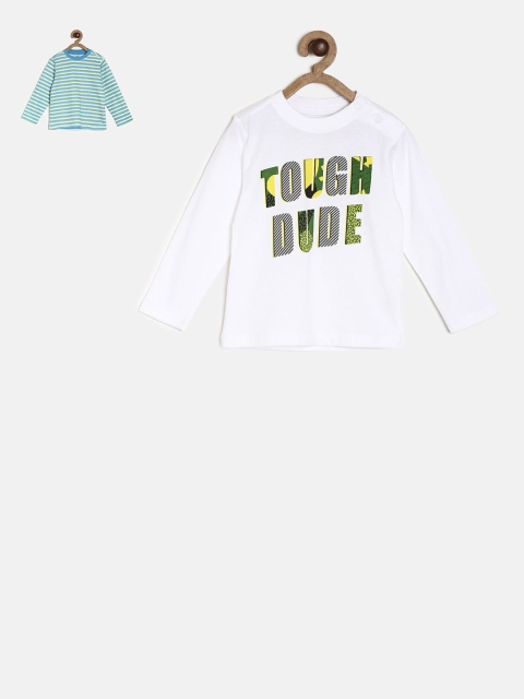 

MINI KLUB Boys White & Blue Pack Of 2 Printed Round Neck T-shirt