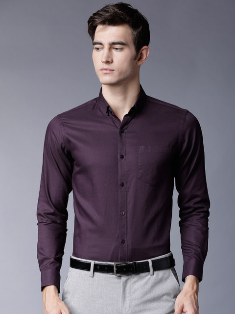 

Black coffee Men Purple Slim Fit Solid Formal Shirt