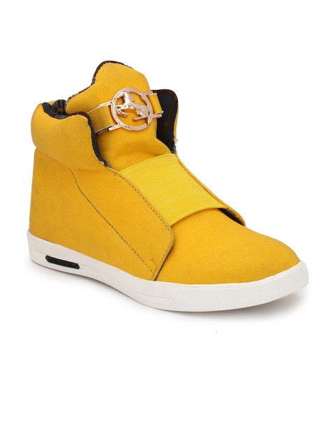 

Eego Italy Men Yellow Solid Canvas High-Top Slip-On Sneakers