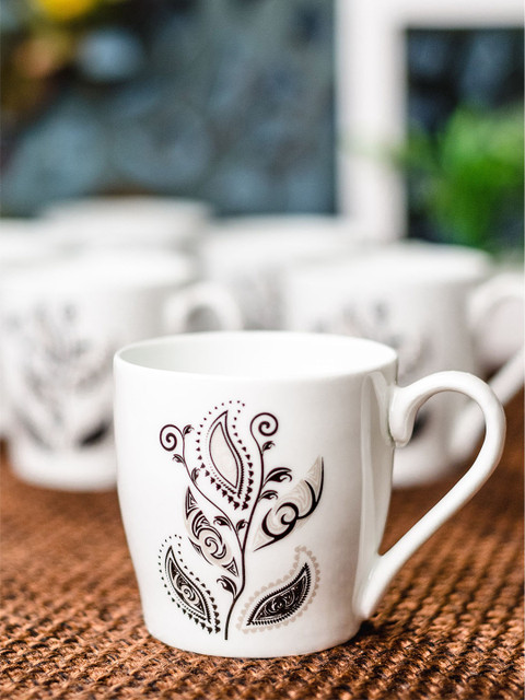 

SONAKI White & Beige 6-Pieces Printed Bone China Cups Set