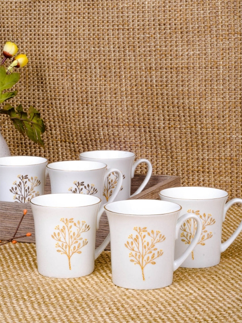 

SONAKI White & Black 6-Pieces Printed Bone China Cups Set