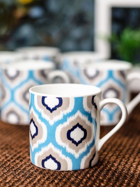 

SONAKI White & Blue 6-Pieces Printed Bone China Cups Set