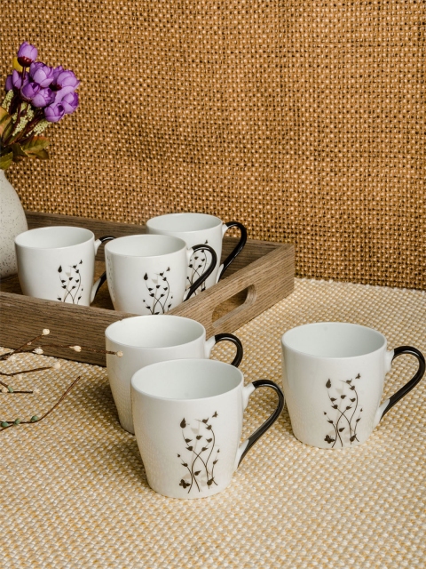 

SONAKI White & Black 6-Pieces Printed Bone China Cups Set