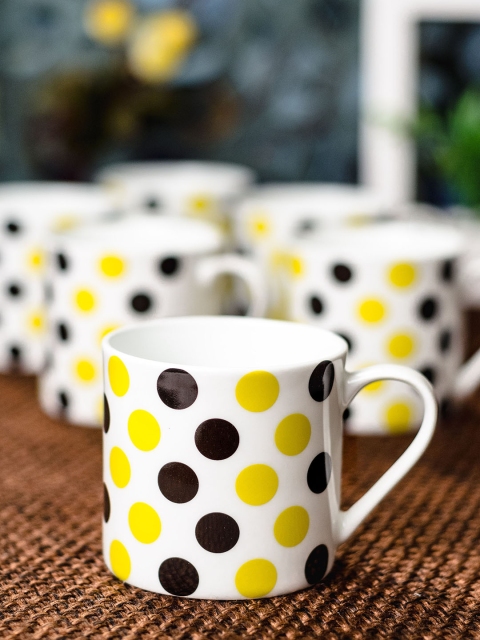

SONAKI White & Beige 6-Pieces Printed Bone China Cups Set