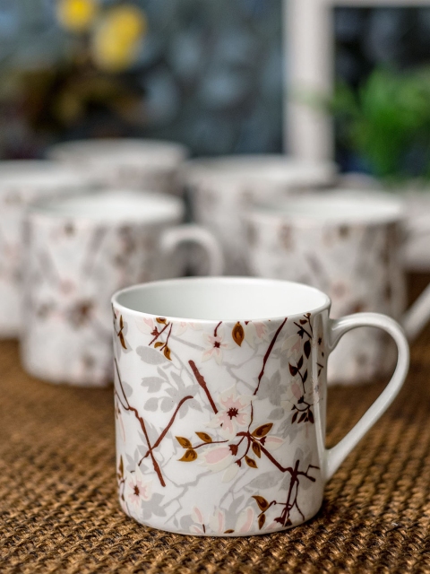 

SONAKI White 6-Pieces Printed Bone China Cups Set