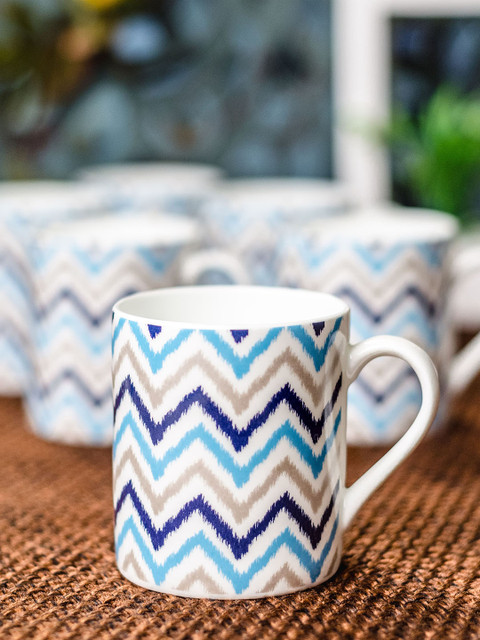 

SONAKI White & Blue 6-Pieces Printed Bone China Cups Set