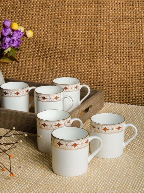 

SONAKI White 6-Pieces Printed Bone China Cups Set