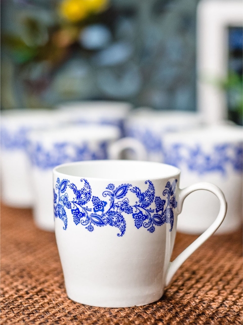 

SONAKI White & Blue 6-Pieces Printed Bone China Cups Set
