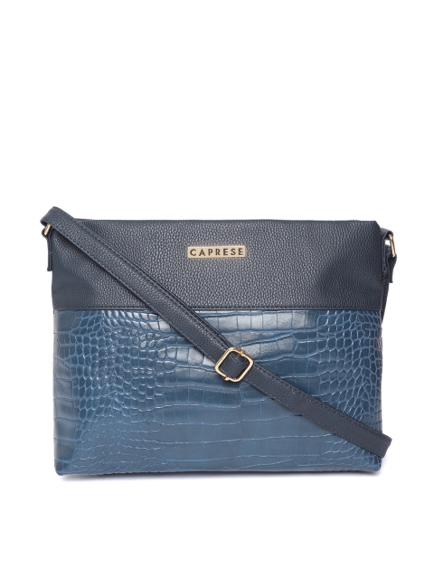 

Caprese Navy Blue Croc-Textured Sling Bag
