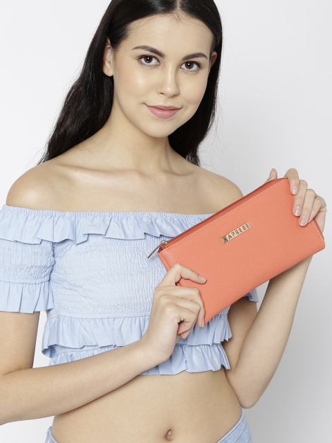 

Caprese Women Peach-Coloured Solid Zip Around Wallet