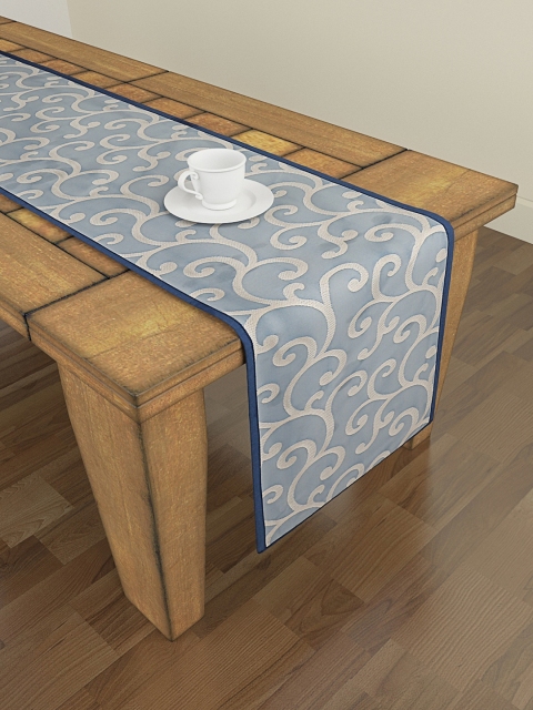 

S9homebySeasons Blue & Cream-Coloured Self Design 6 Seater Table Runner
