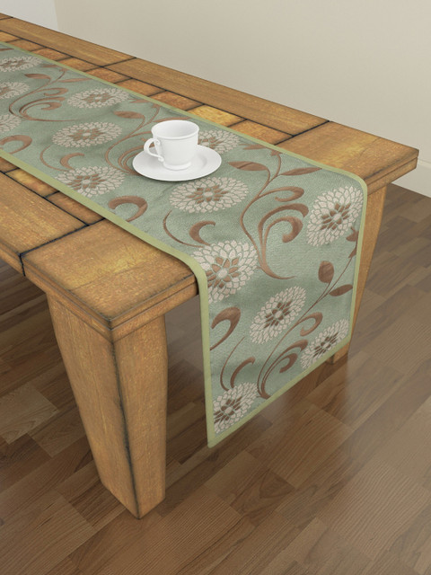 

S9home by Seasons Green & Brown Floral 6 Seater Table Runner