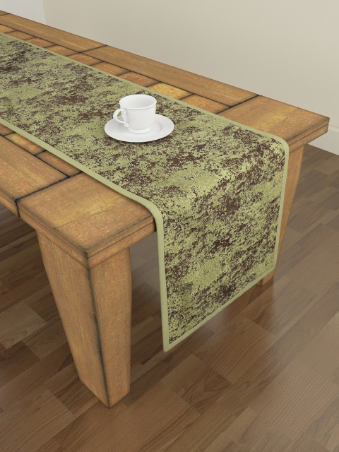

S9homebySeasons Green & Coffee Brown Self Design 6 Seater Table Runner