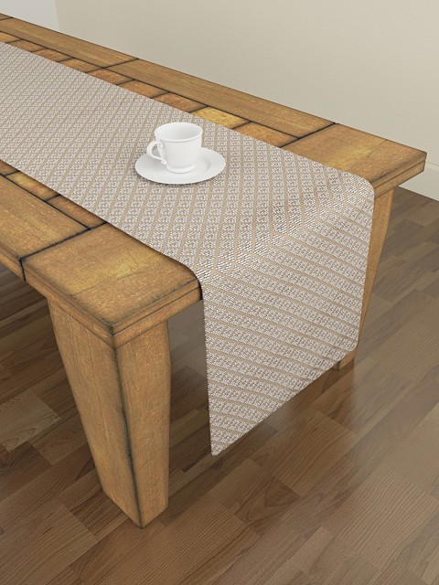 

S9home by Seasons Beige Geometric Pattern 6 Seater Table Runner
