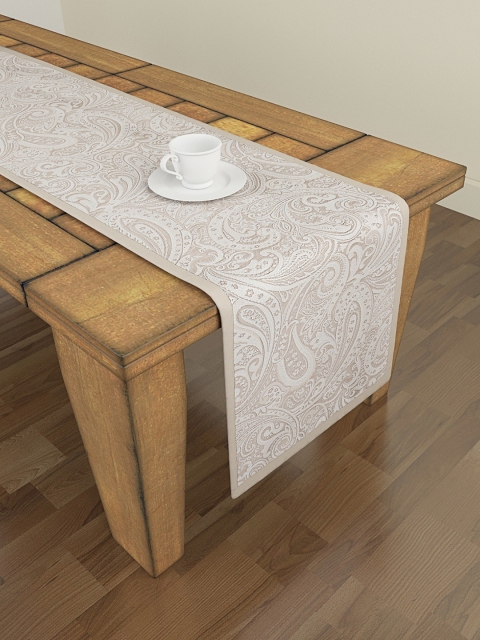 

S9homebySeasons Off-White & Beige Self Design 6 Seater Table Runner