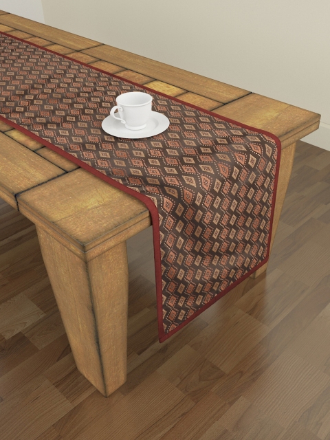 

S9home by Seasons Coffee Brown & Rust Orange Geometric Pattern 6 Seater Table Runner