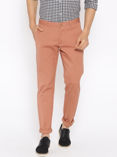 

Blackberrys Men Peach-Coloured Self-Design Phoenix Sharp Regular Fit Trousers
