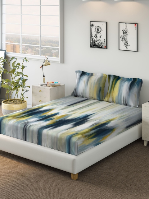 

DDecor Blue Abstract 1000 TC Cotton 1 King Bedsheet with 2 Pillow Covers