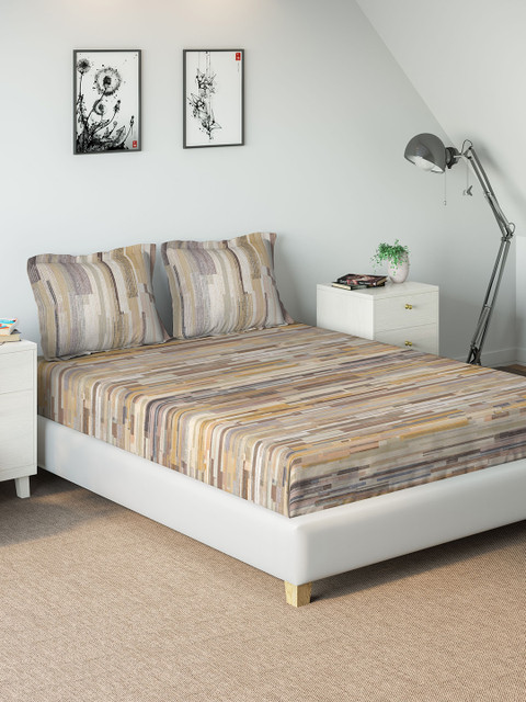

DDecor Brown & Beige Abstract 180 TC Cotton 1 King Bedsheet with 2 Pillow Covers