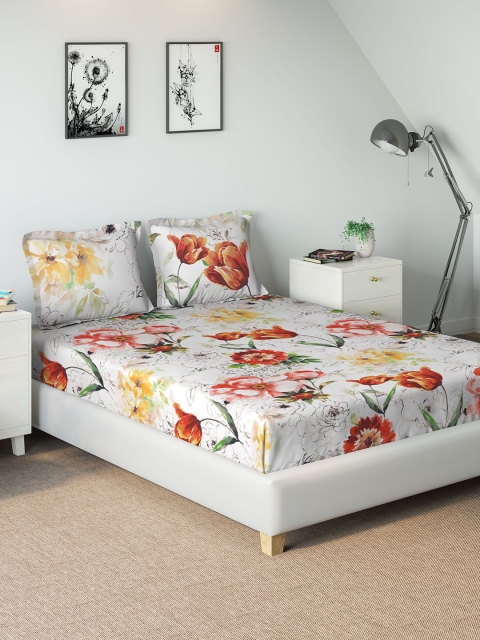 

DDecor Off-White & Red Floral 180 TC Cotton 1 King Bedsheet with 2 Pillow Covers