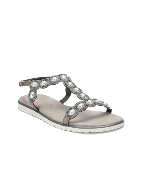 

Bugatti Women Grey Embellished Open Toe Flats