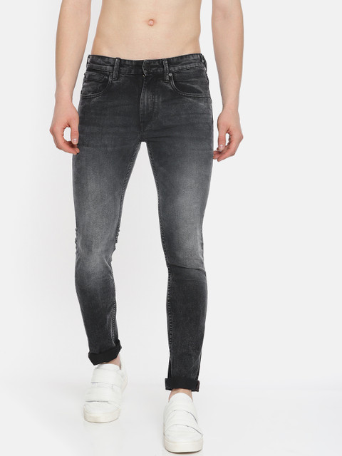 

HERE&NOW Men Charcoal Black Skinny Fit Mid-Rise Clean Look Stretchable Jeans