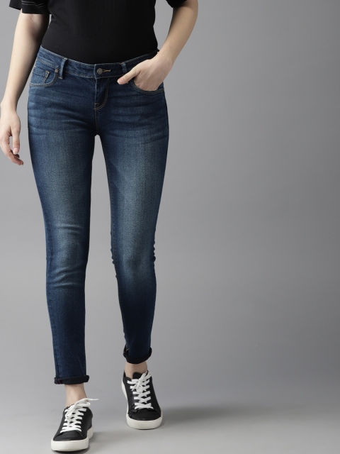 

HERE&NOW Women Navy Blue Skinny Fit Mid-Rise Clean Look Stretchable Jeans