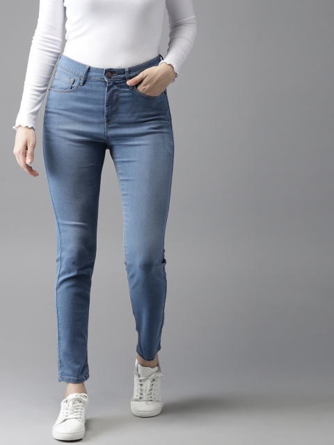 

HERE&NOW Women Blue Skinny Fit High-Rise Clean Look Stretchable Cropped Jeans