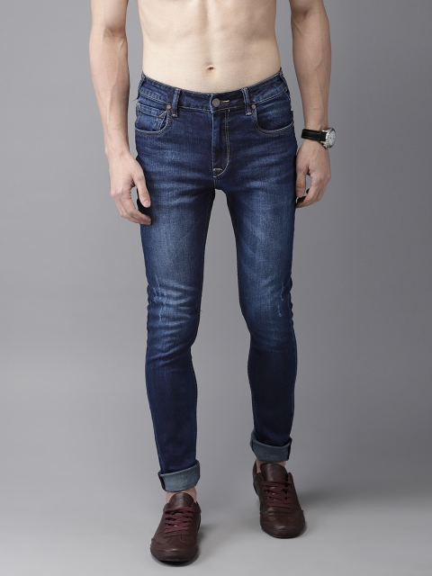 

HERE&NOW Men Blue Skinny Fit Mid-Rise Low Distress Stretchable Jeans