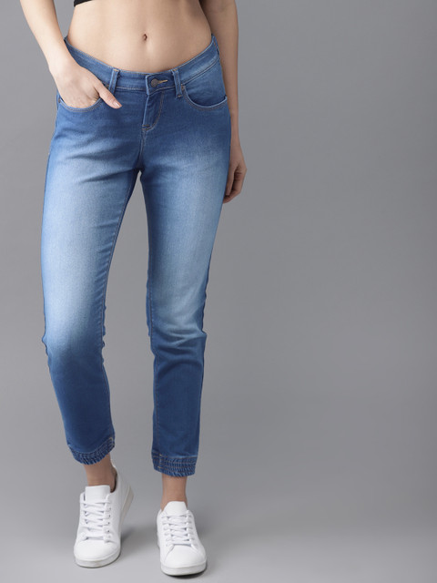

HERE&NOW Women Blue Mid-Rise Clean Look Stretchable Jogger Jeans