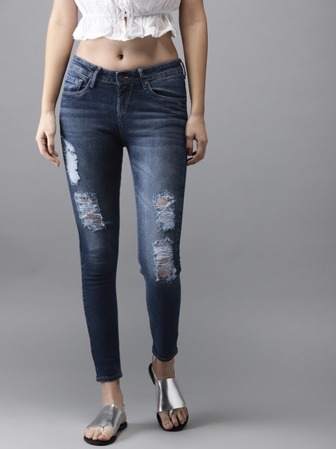 

HERE&NOW Women Blue Skinny Fit Mid-Rise Mildly Distressed Stretchable cropped Jeans