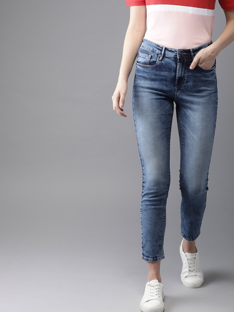 

HERE&NOW Women Blue Skinny Fit Mid-Rise Clean Look Cropped Stretchable Jeans